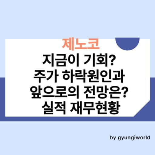 제노코, 지금이 기회? 주가 하락원인과 앞으로의 전망은? 실적 재무현황